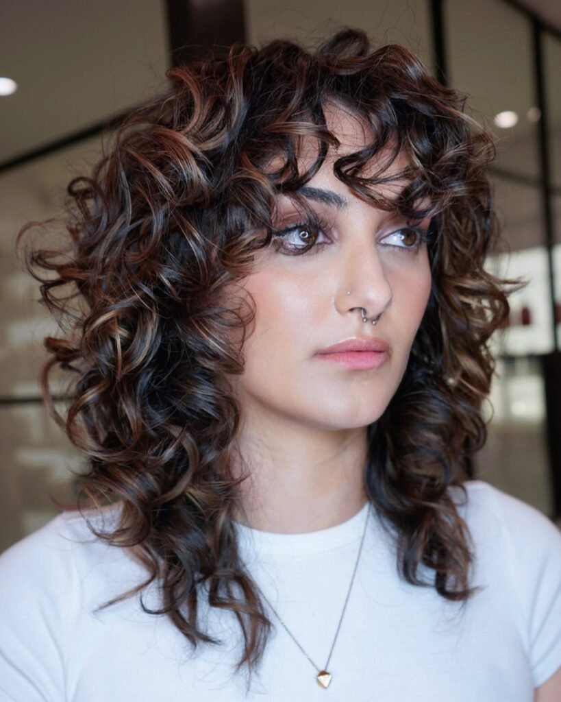 Medium Curly Gypsy Shag With Curly Bangs