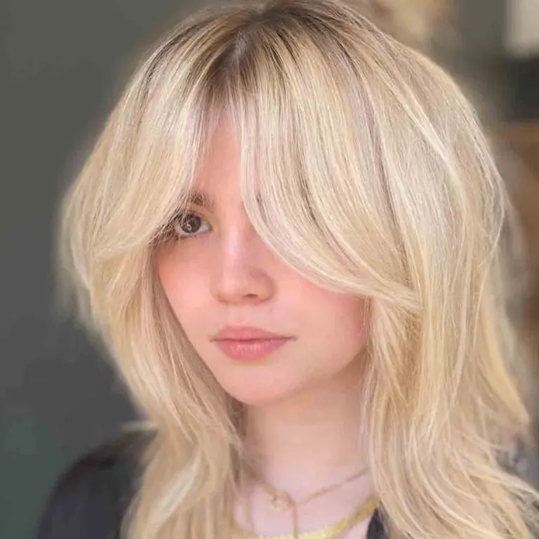 Blonde Wolf Cut With Wavy Bottleneck Bangs