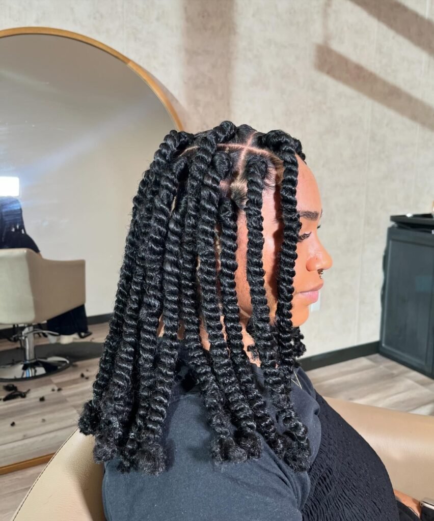 Box Twists on Short Black Hair
