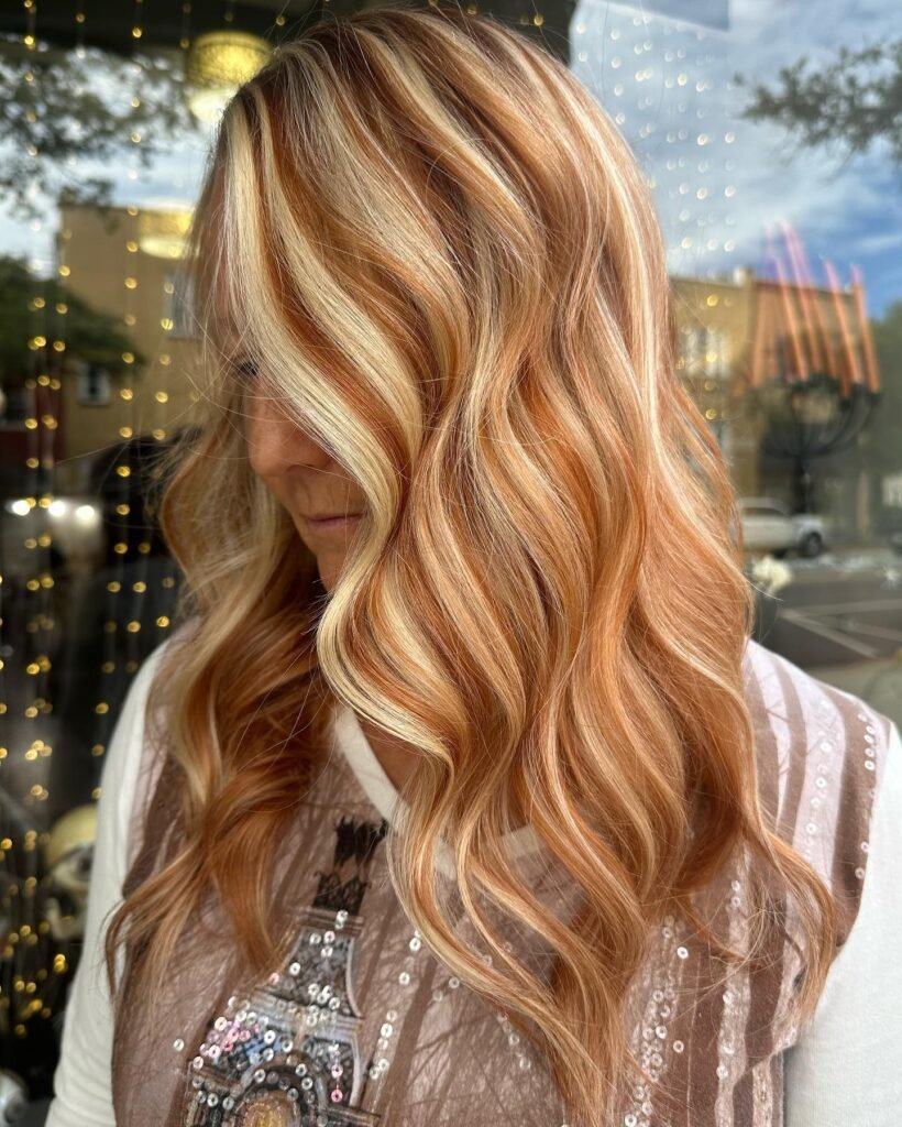 Chunky Blonde Highlights and Copper Lowlights
