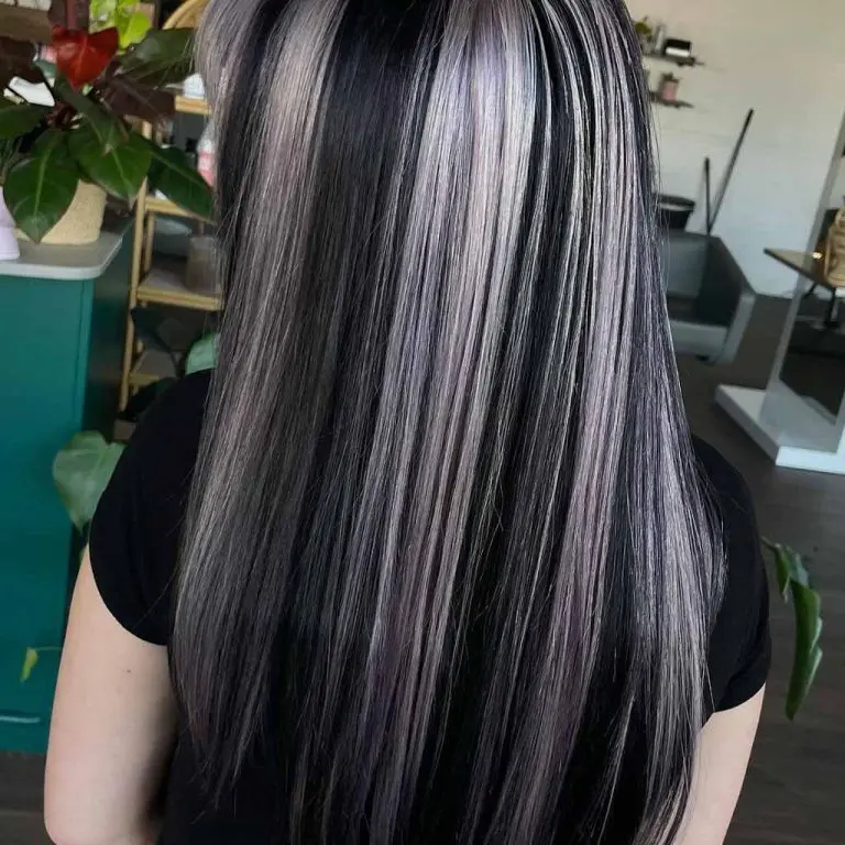 Silver Highlights on Black Straight Hair