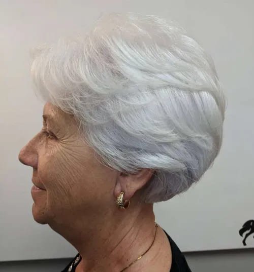 70+ Short Feathered White Hairstyle