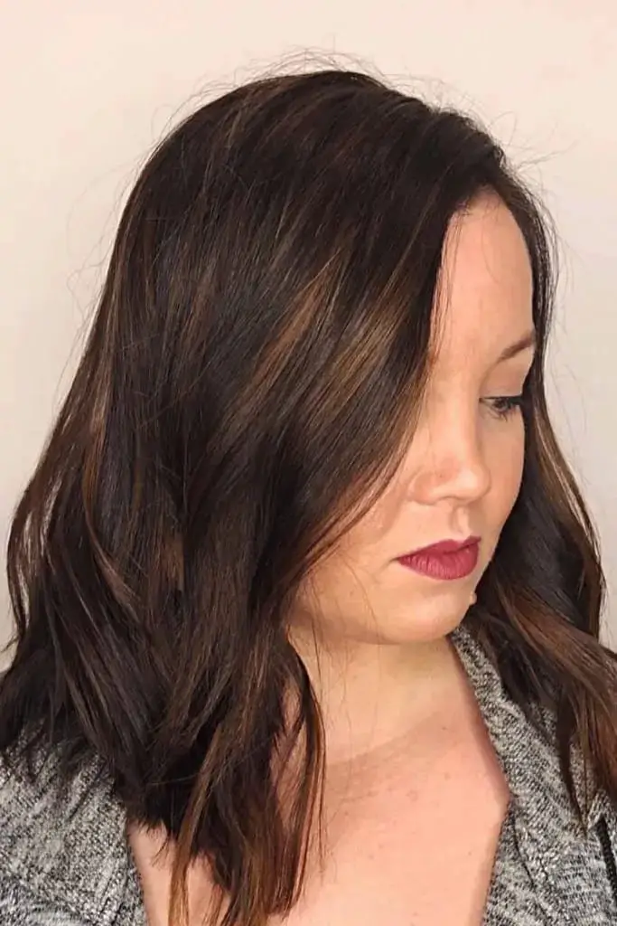 Brunette Long Bob Hair With Balayage
