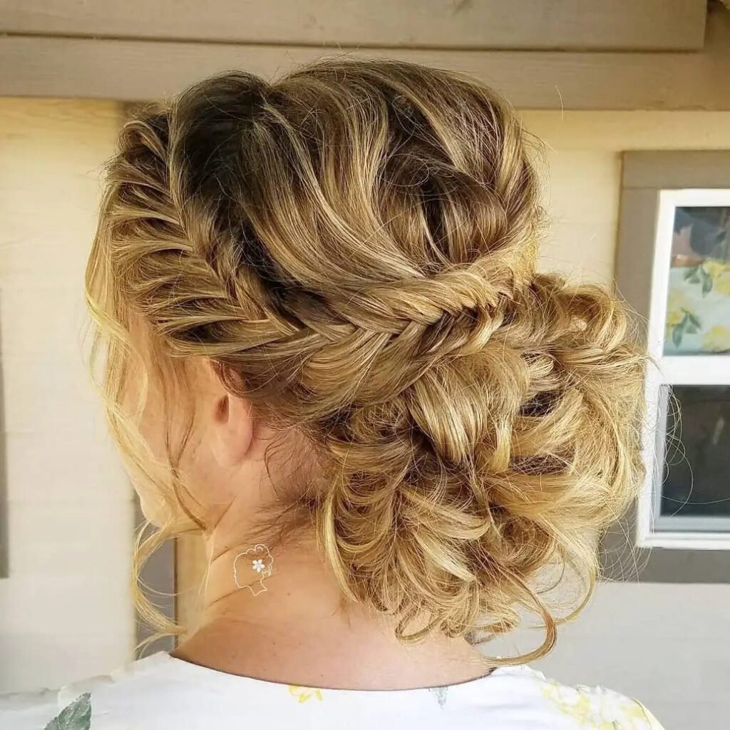 Curled Bun with a Fishtail Braid