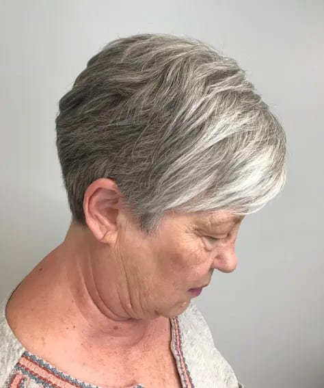 Short Salt-and-Pepper Cut with Highlighted Bangs