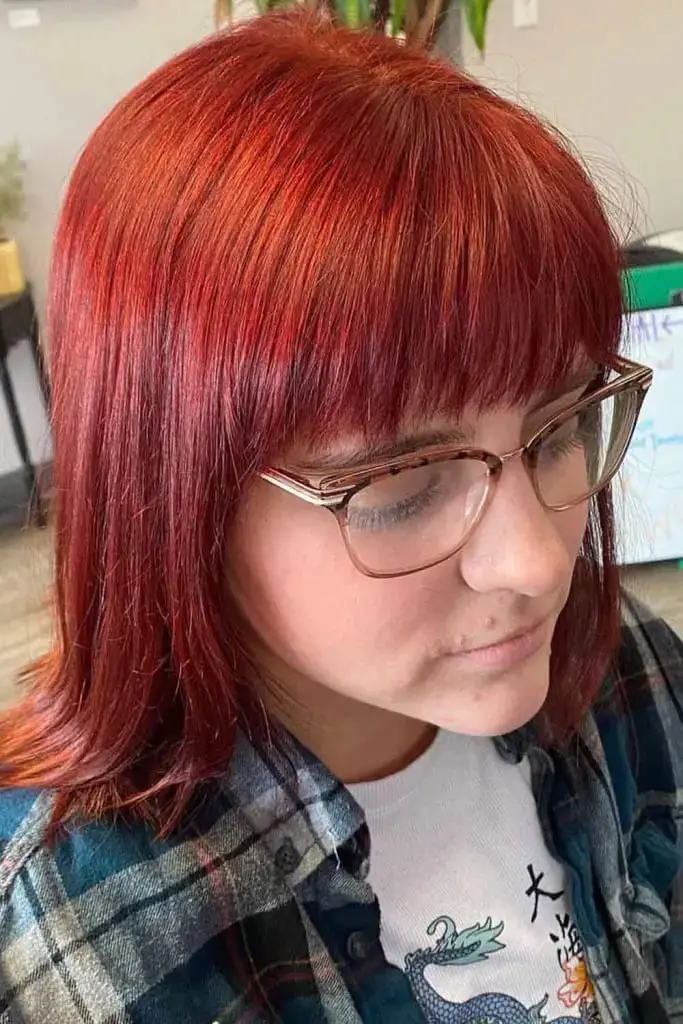 Straight Red Shoulder-Length Hair With Bangs