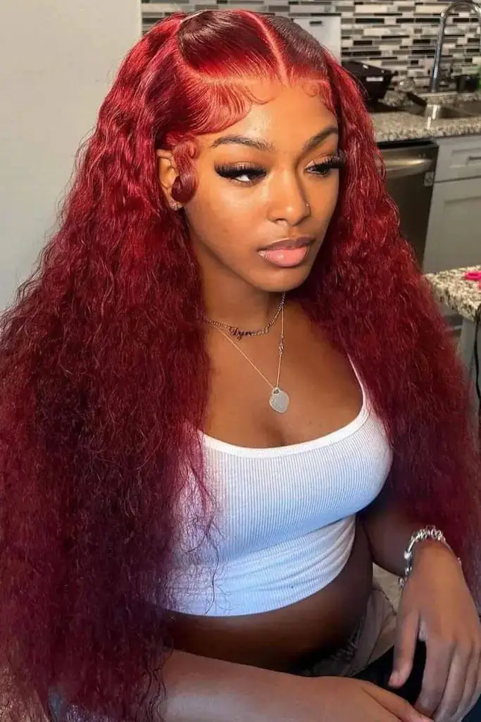 Rich Burgundy Waves With Edgy Baby Hair