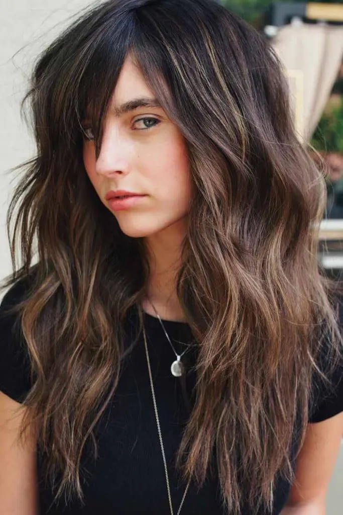  Textured Brunette Layers With Wispy Fringe