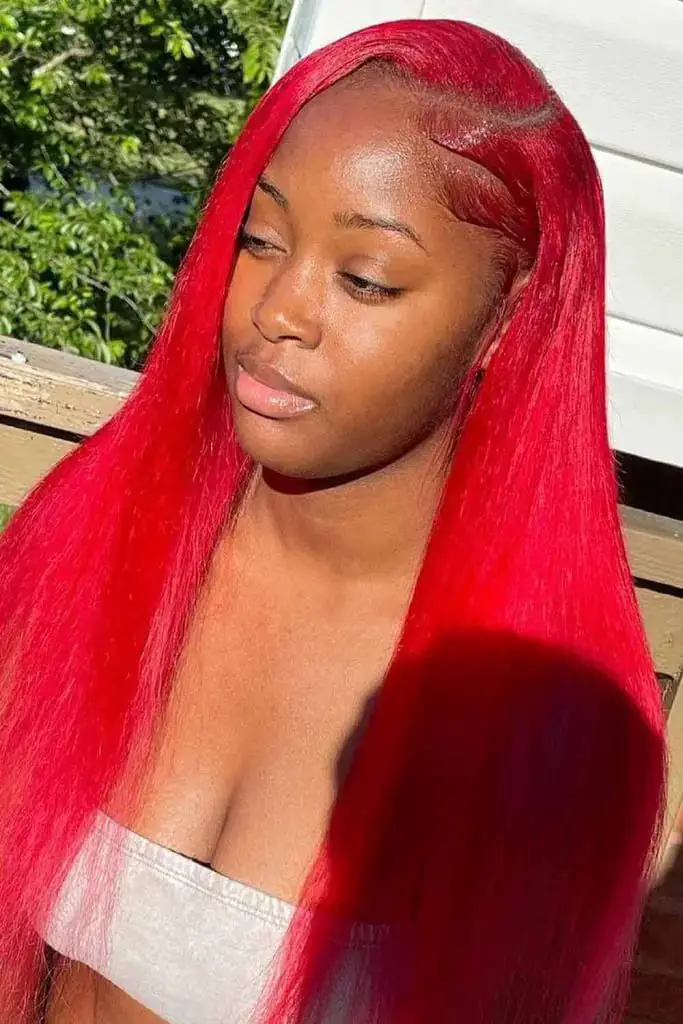 Vibrant Red Weave With Classic Side Part