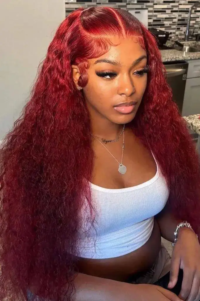 Voluminous Curly Red Weave With Defined Edges