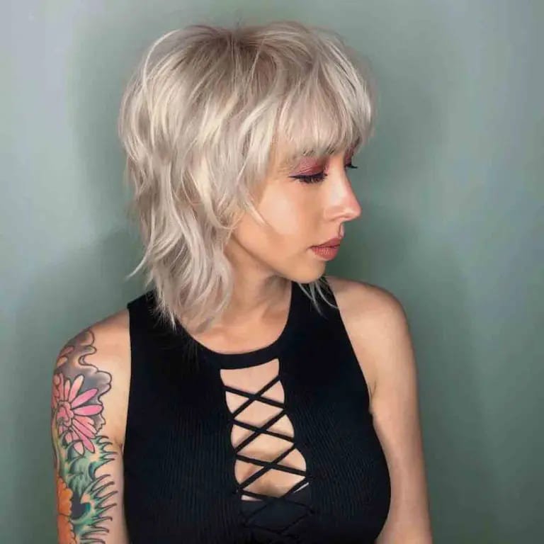  Bleached Blonde Bob Shag Cut
