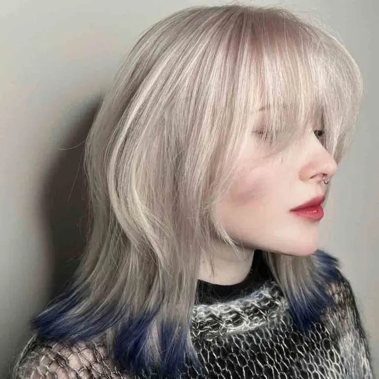  Blonde Wolf Cut With Blue Ends