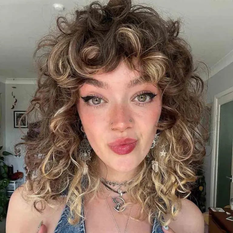 Curly Shag Cut With Curly Bangs