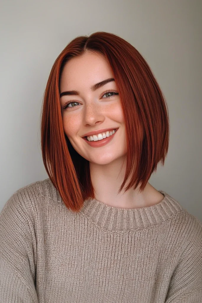 10 Trending Hairstyles For Thin Straight Hair 10 Angled Bob - Rich Auburn Tones