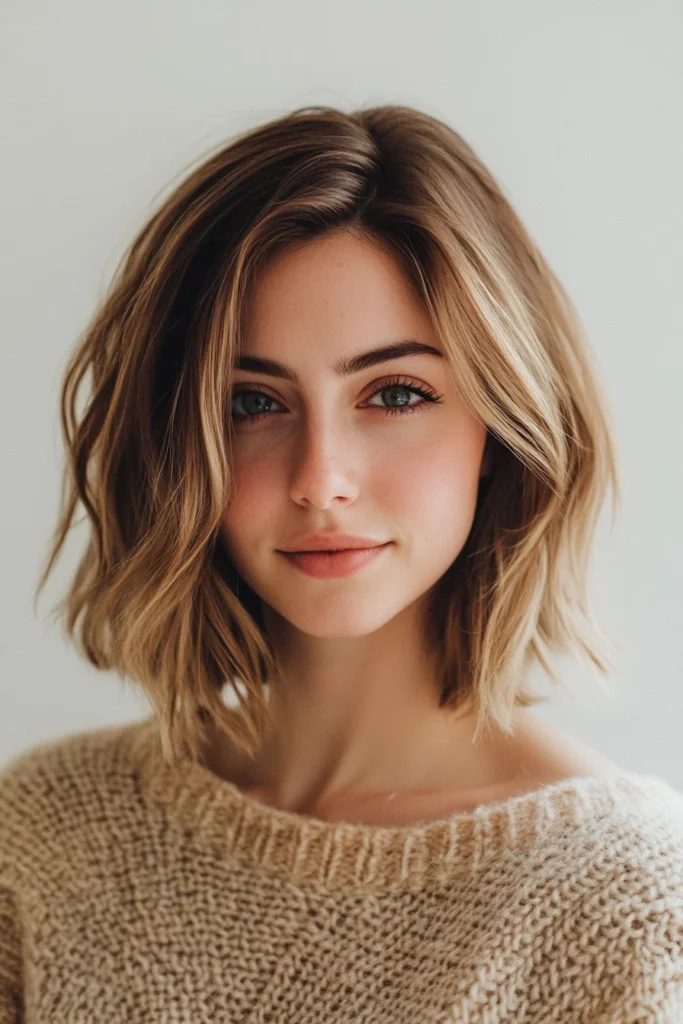 9 Chic Layered Bob Hairstyles 9 Angled Bob with Sunkissed Balayage