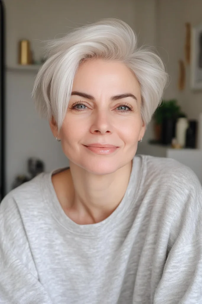 10 Chic Short Hairstyles for Women Over 50 9 Asymmetrical Crop – Icy Platinum Blonde