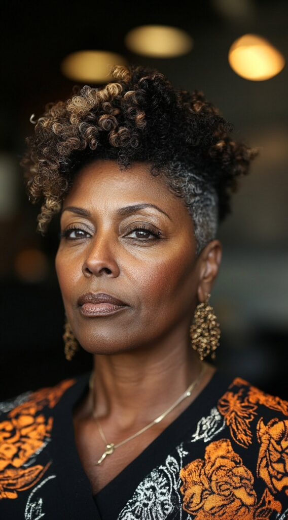 10 Older Black Women Hairstyles for Over 50 8 Asymmetrical Curly Mohawk with Highlights