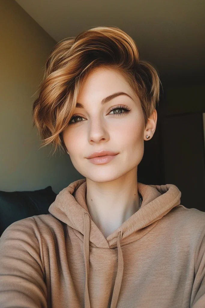 Asymmetrical Pixie with Caramel Balayage