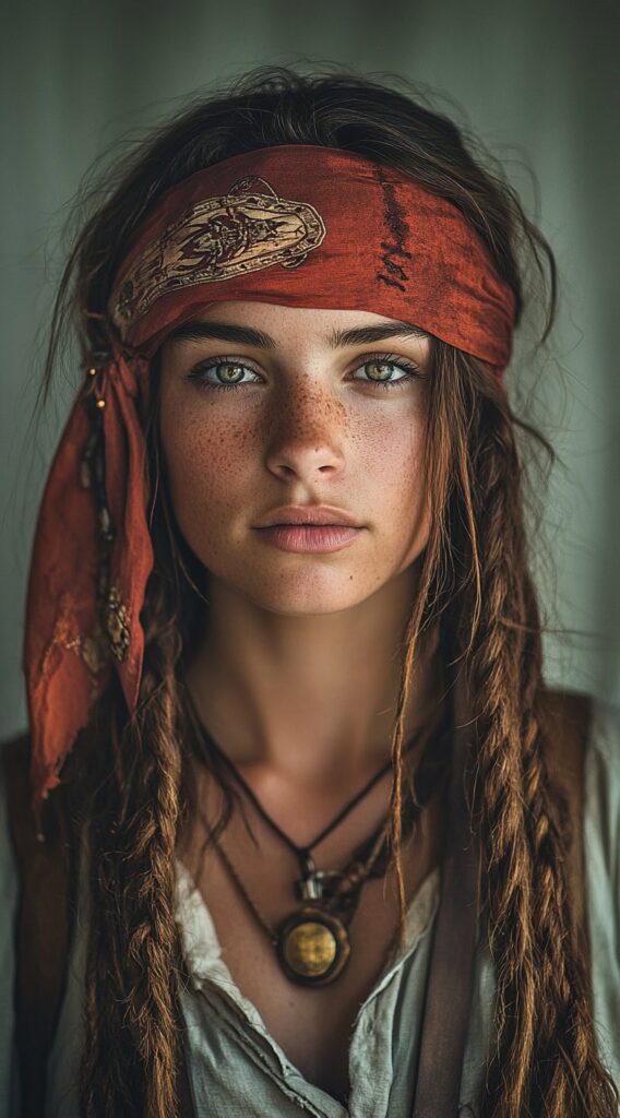 10 Pirate Hairstyles for Women 3 Bandana Over a Mix of Loose Hair and Braids