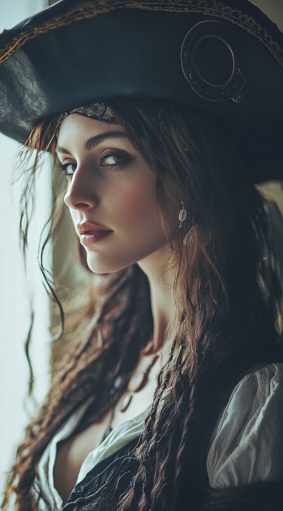 10 Pirate Hairstyles for Women 2 Bandana and Pirate Hat with Loose Waves Ending in Twists