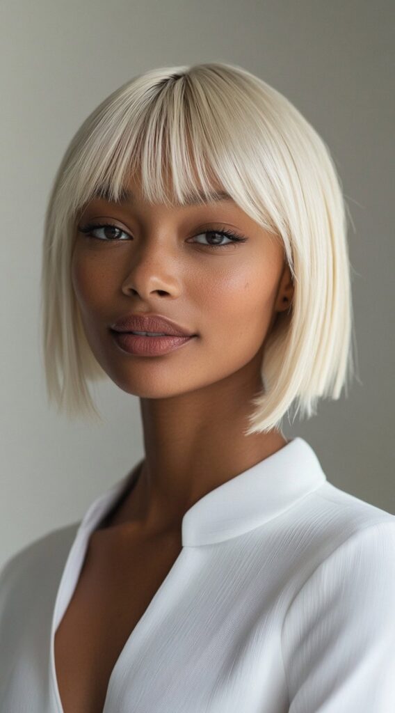 10 Modern Blonde Bob Hairstyles 5 Blunt Blonde Bob with Fringe