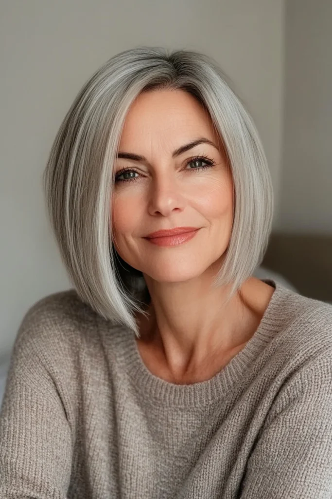 10 Short Hairstyles for Older Women with Thick Hair 10 Blunt Bob with Side Part