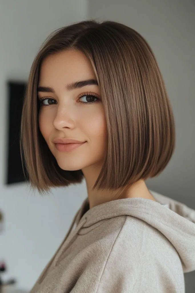 10 Stunning Medium Bob Hairstyles 2 Blunt Medium Bob with Ash Brown Gloss