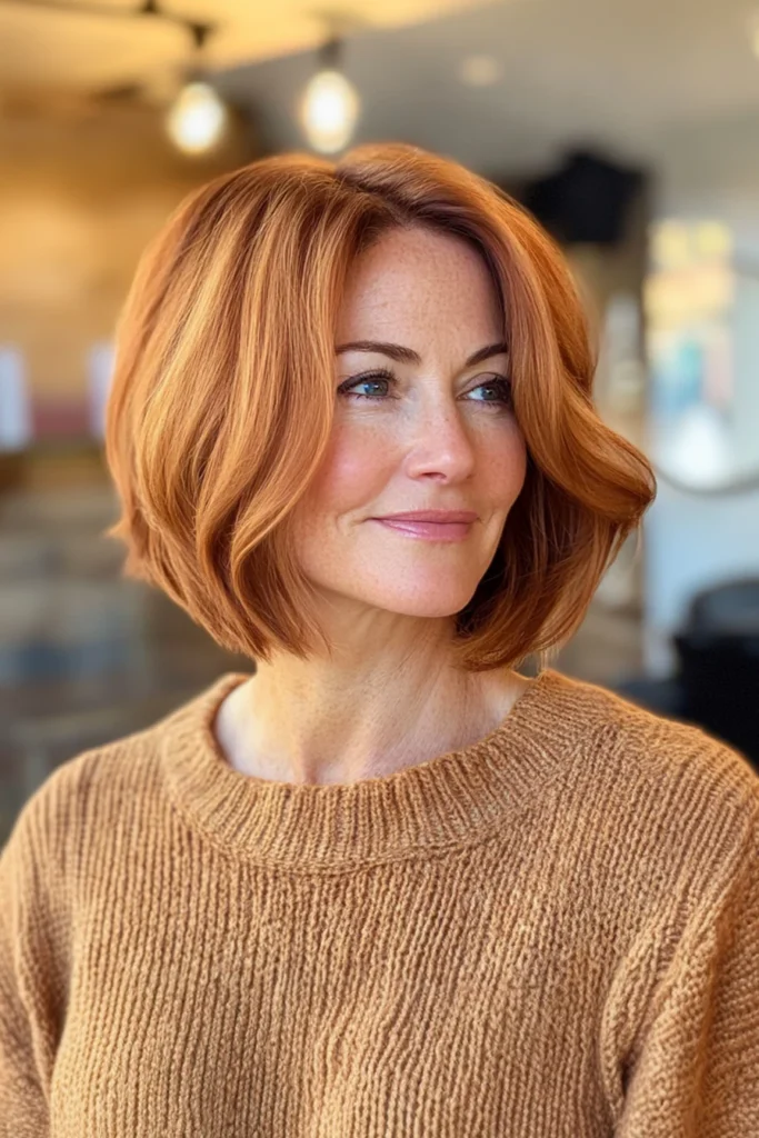 10 Powerful Hairstyles for Women Over 50 11 Chin-Length Bob with Warm Copper Hues