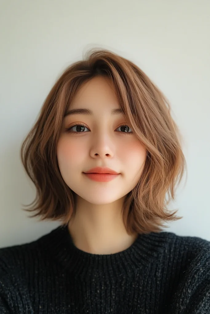 10 Chic Haircuts for Fluffy Hair 3 Chin-Length Soft Bob in Warm Chestnut