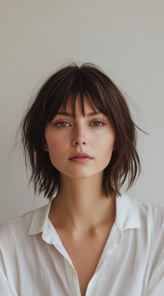 10 Flawless Fine Hair with Bangs Hairstyles 7 Choppy Layered Bob with Micro Bangs