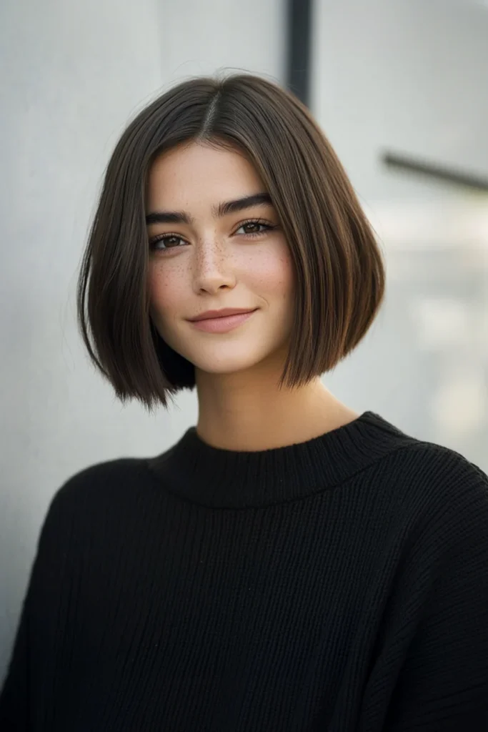 10 Stylish Bob Hairstyles for Thin Hair 8 Collarbone-Length Blunt Bob in Espresso Brown