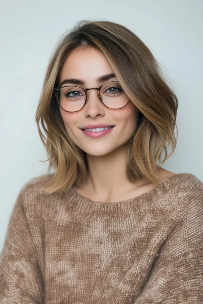 10 Chic Haircuts with Glasses 10 Collarbone Lob with Balayage Highlights