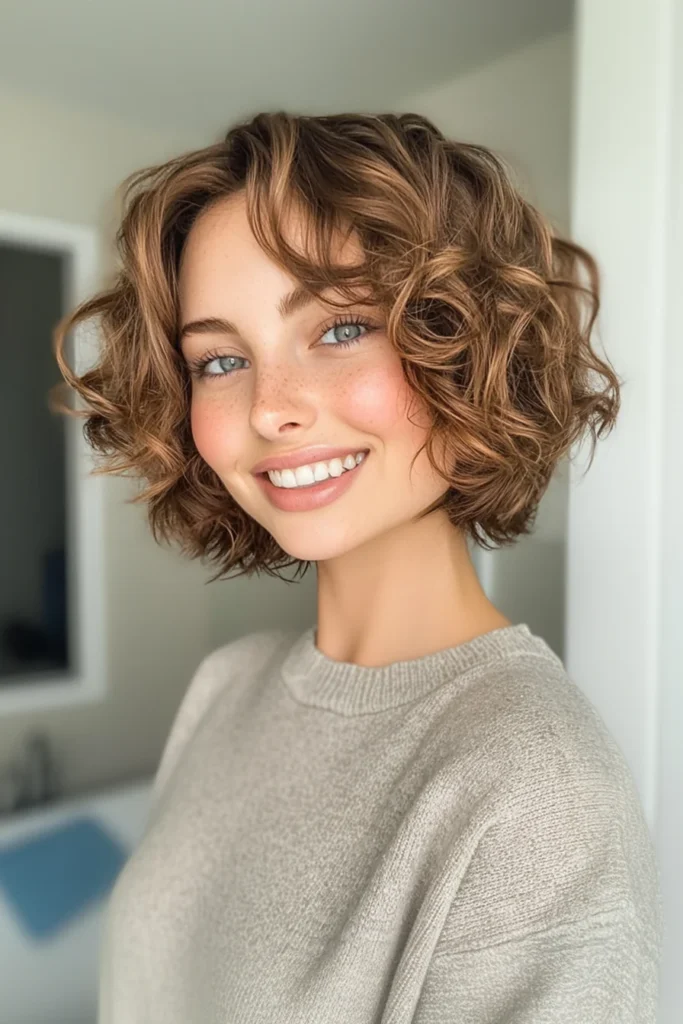 10 Stunning Short Choppy Layered Haircuts 11 Curly Choppy Crop in Caramel Brown