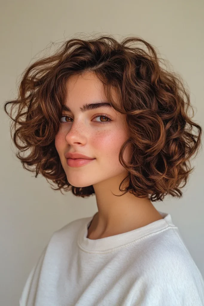 10 Stunning Short Hairstyles with Layers 7 Curly Crop with Golden Highlights