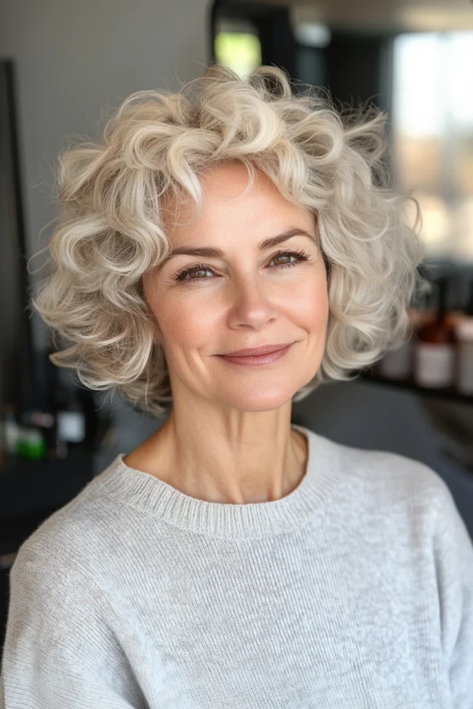 10 Age-Defying Hairstyles for Older Women 11 Curly Crop with Warm Beige Blonde