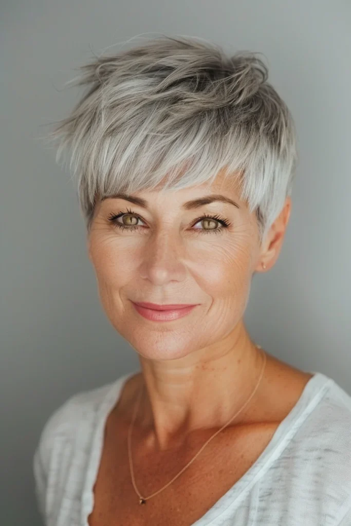 10 Stunning Short Hairstyles for Women Over 60 with Fine Hair 2 Elegant Pixie with Silver Highlights