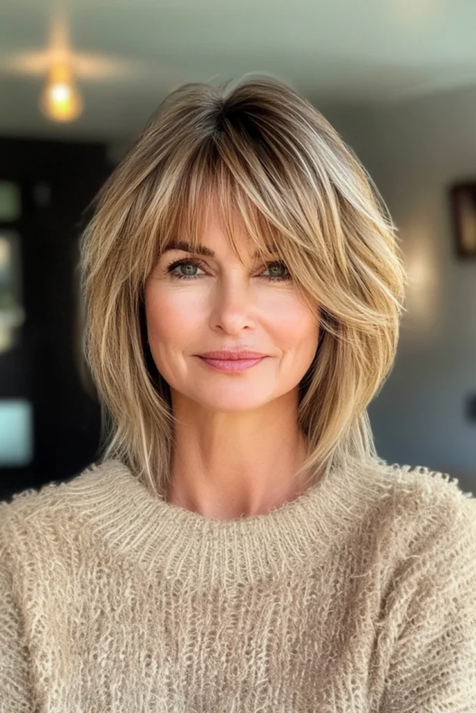 10 Stunning Bob Hairstyles for Women Over 50 8 Feathered Bob with Curtain Bangs