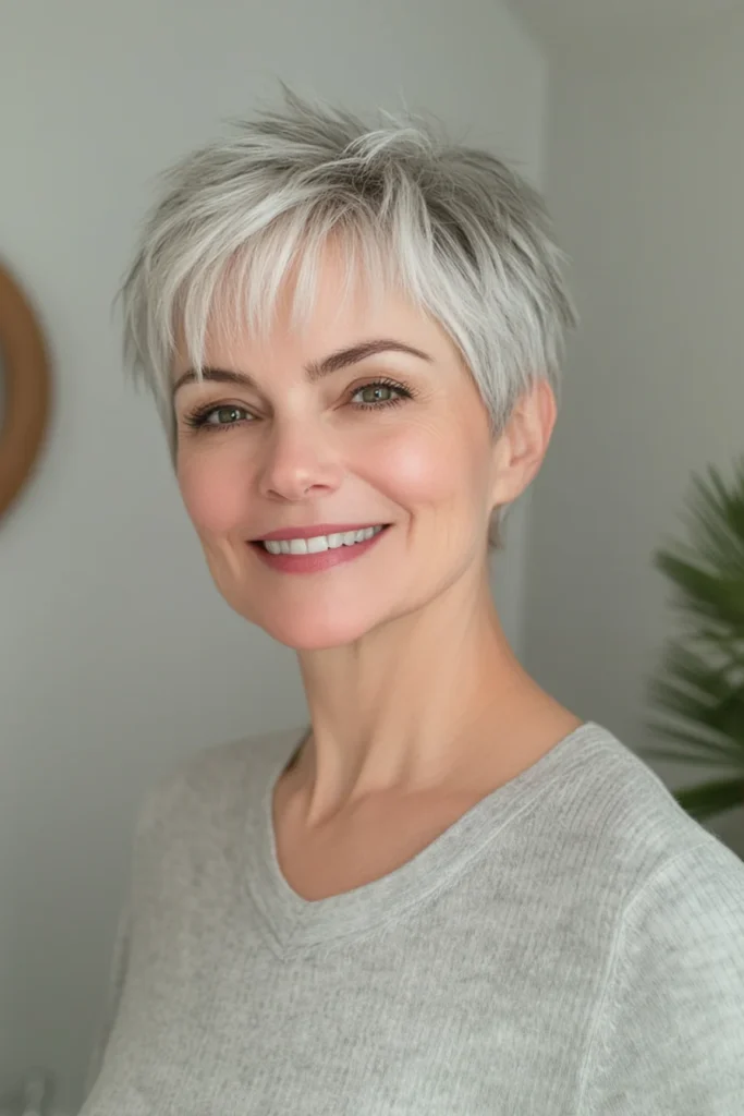 10 Chic Short Hairstyles for Women Over 50 4 Feathered Crop – Silver Frost