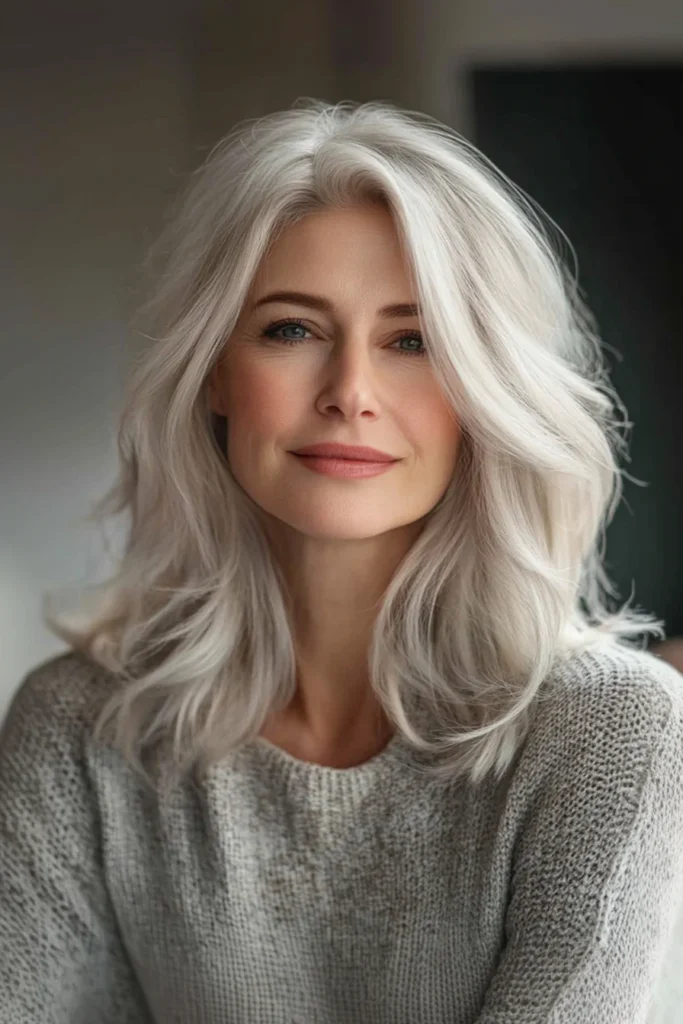 10 Powerful Hairstyles for Women Over 50 6 Feathered Cut with Platinum Accents