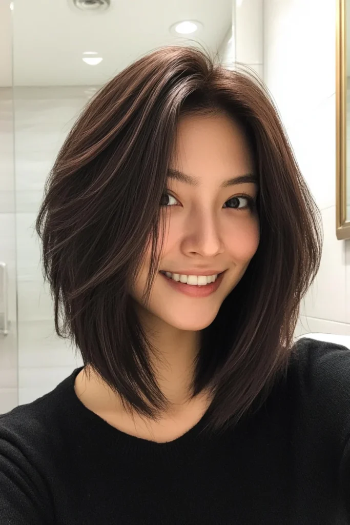 Feathered Dark Brown Bob