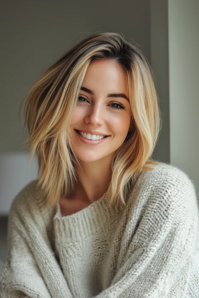 10 Trending Hairstyles For Thin Straight Hair 4 Feathered Lob - Golden Honey Highlights