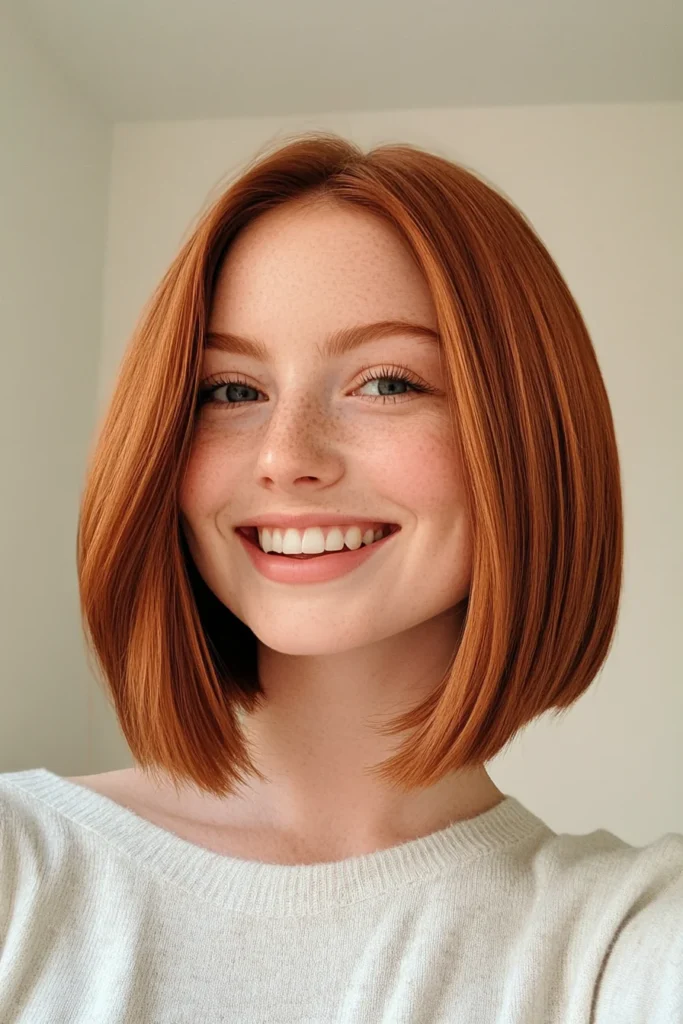 10 Chic Straight Bob Haircuts 7 Golden Auburn Bob with Tapered Ends