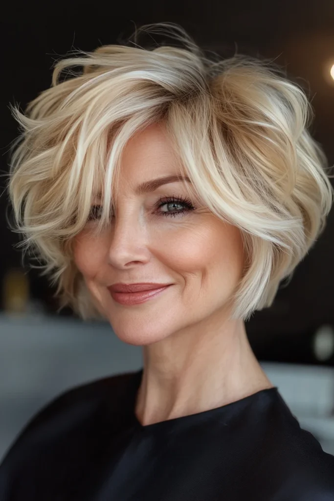 10 Stunning Short Wispy Haircuts for Older Women 5 Golden Blonde Tousled Bob
