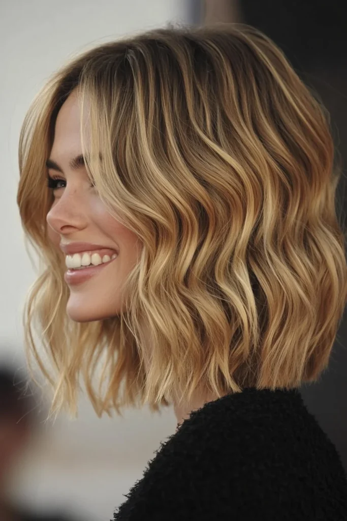 Golden Blonde Wavy Bob