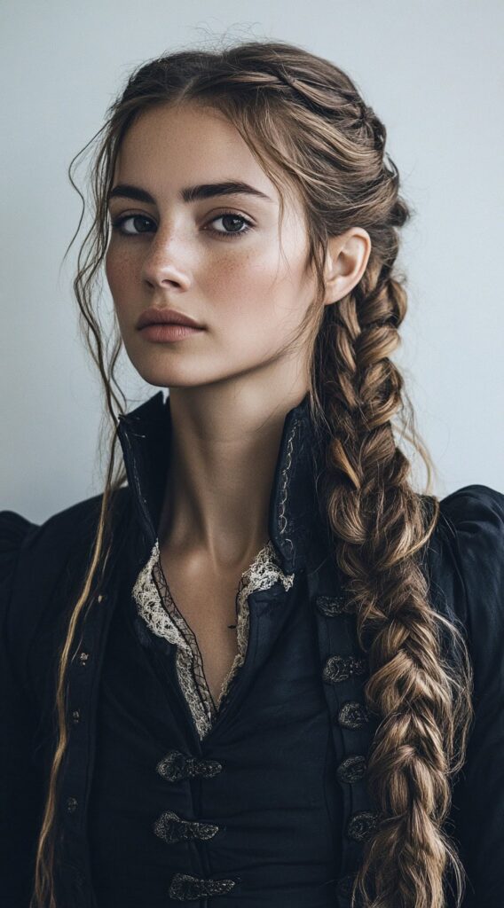 10 Pirate Hairstyles for Women 6 Hair Parted in the Middle with Long Loose Braid