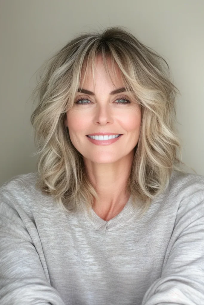 10 Powerful Hairstyles for Women Over 50 4 Layered Shag with Blonde Lowlights