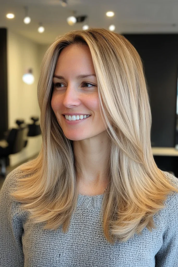 10 Trending Hairstyles For Thin Straight Hair 6 Long Layered Cut - Champagne Blonde Balayage