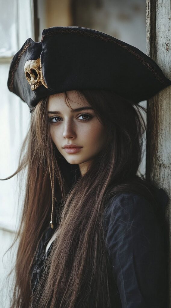 10 Pirate Hairstyles for Women 9 Long Straight Hair Styled with Volume and a Pirate Hat