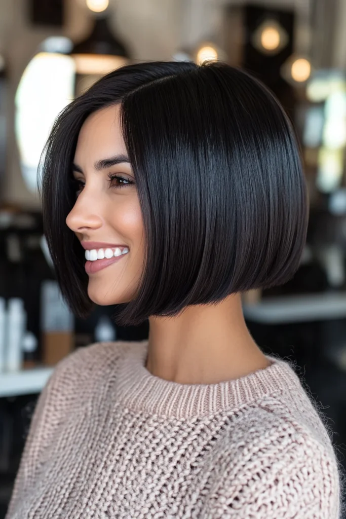 10 Trending Hairstyles For Thin Straight Hair 7 Micro Bob - Jet Black Gloss