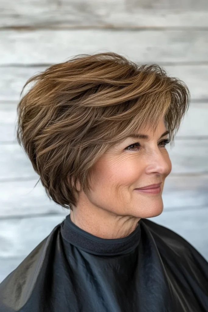 10 Stunning Short Wispy Haircuts for Older Women 6 Mocha Wispy Shag